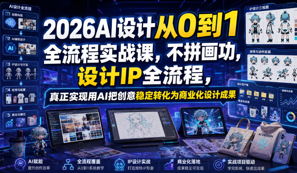 2026AI设计从0到1全流程实战课，不拼画功，设计IP全流程，真正实现用AI把创意稳定转化为商业化设计成果-小酒源码