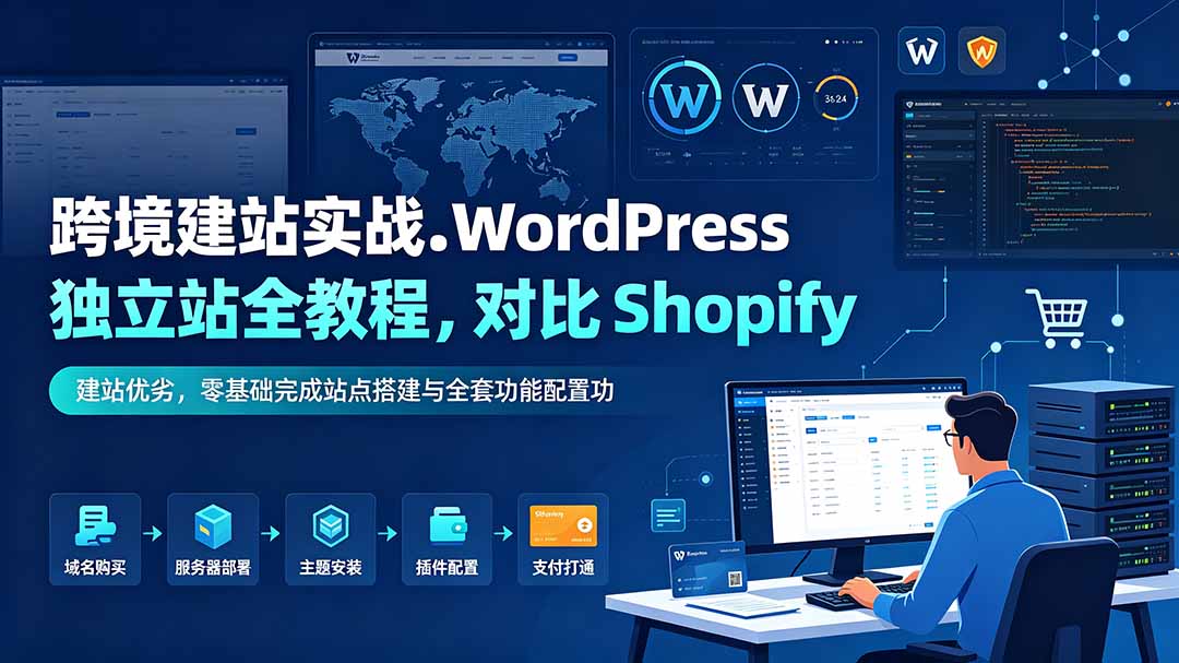跨境建站实战：WordPress 独立站全教程，对比 Shopify 建站优劣，零基础完成站点搭建与全套功能配置-小酒源码
