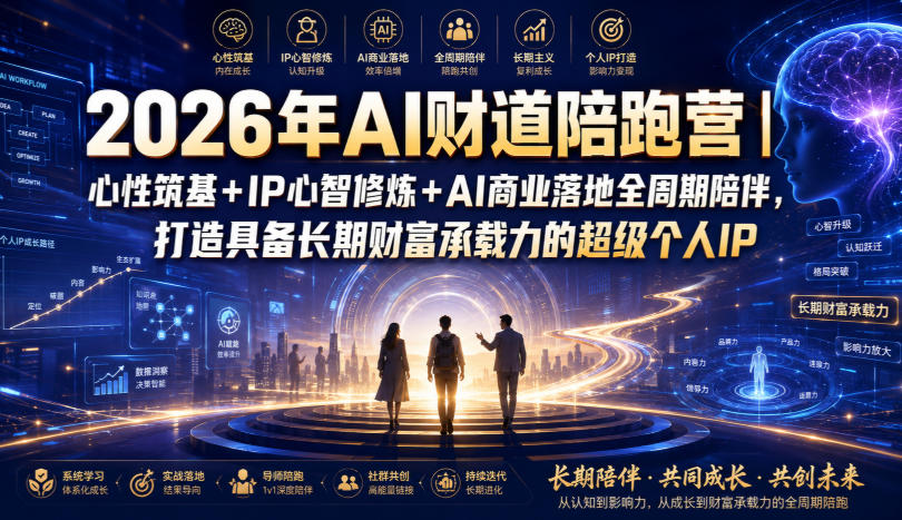 2026年AI财道陪跑营｜心性筑基+IP心智修炼+AI商业落地全周期陪伴，打造具备长期财富承载力的超级个人IP-小酒源码