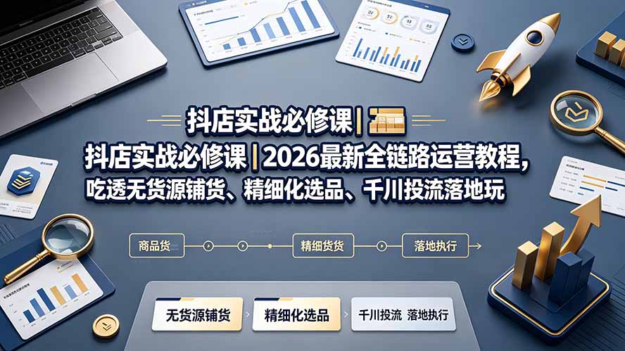 抖店实战必修课｜2026最新全链路运营教程，吃透无货源铺货、精细化选品、千川投流落地玩法-小酒源码